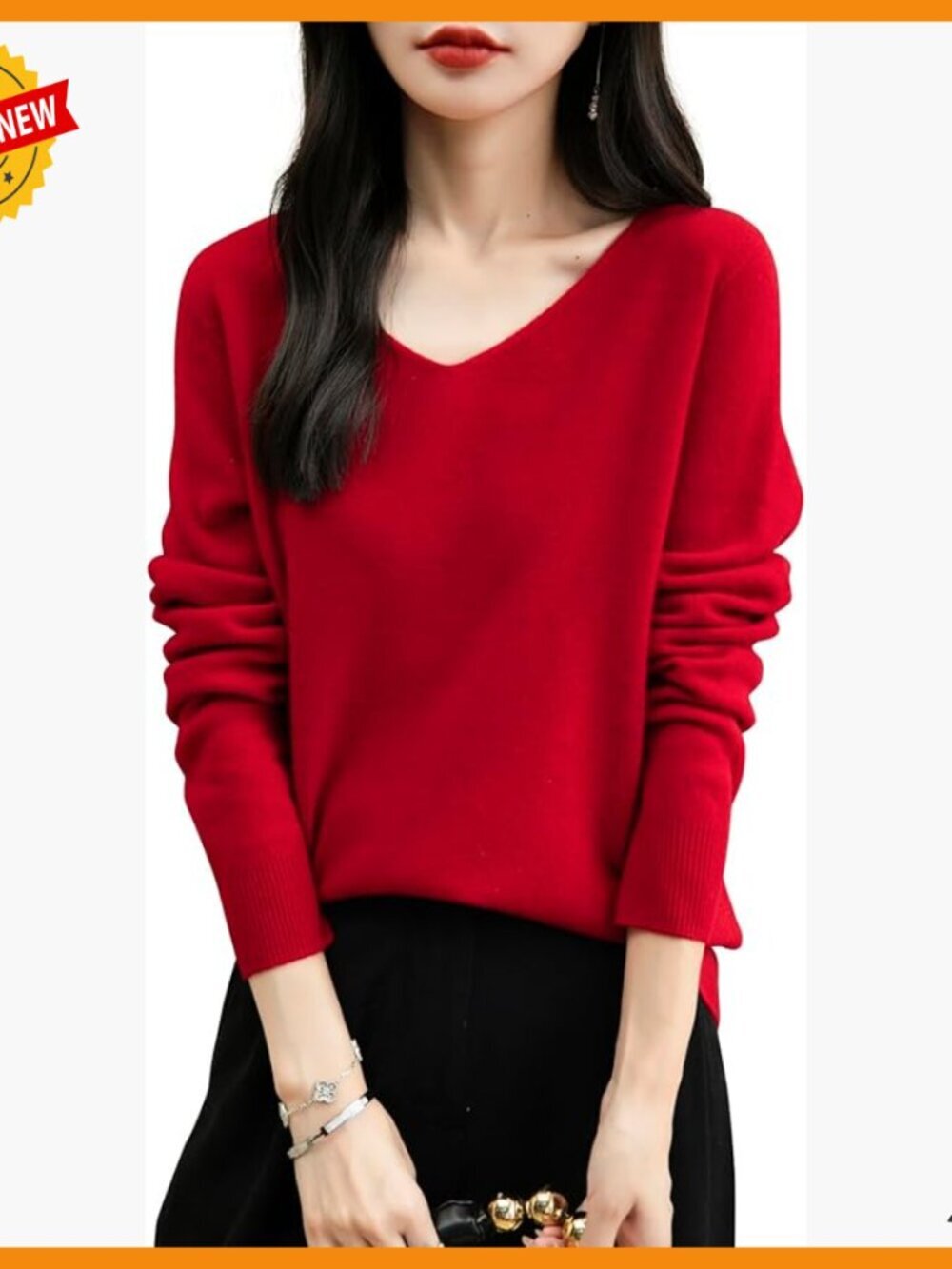 100% Merino Wool V-Neck Sweater Seamless Knit Long Sleeve Pullover
